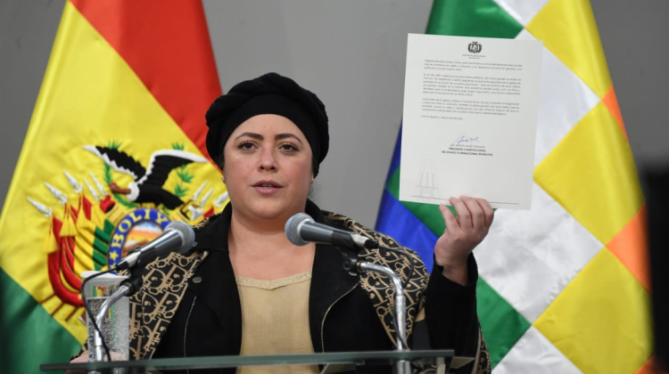 La ministra de la Presidencia, María Nela Prada. Foto: ABI