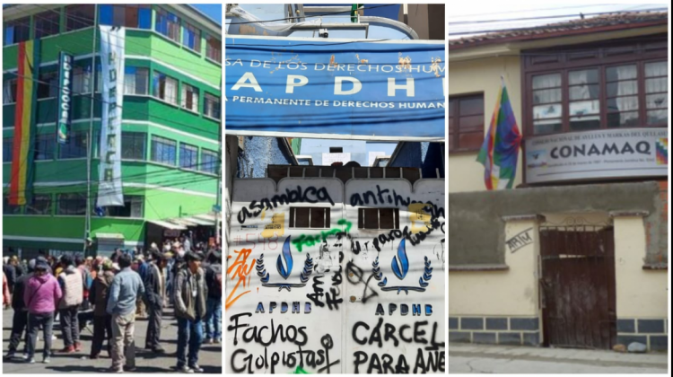 Instalaciones de organizaciones sociales e instituciones tomadas por afines al MAS. Foto: ANF