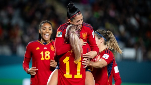 Jugadoras españolas celebran uno de los goles que anotaron para su victoria ante Zambia.  Foto: Twitter  Selección Española Femenina de Fútbol