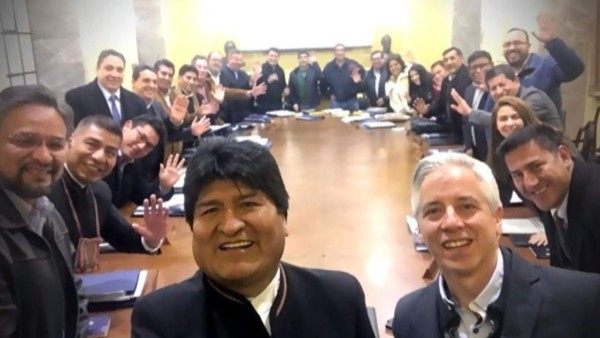 Evo Morales y sus ministros en su gobierno anterior.
