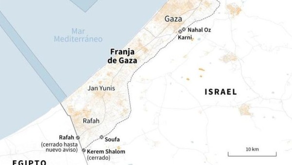 Mapa de la Franja de Gaza.