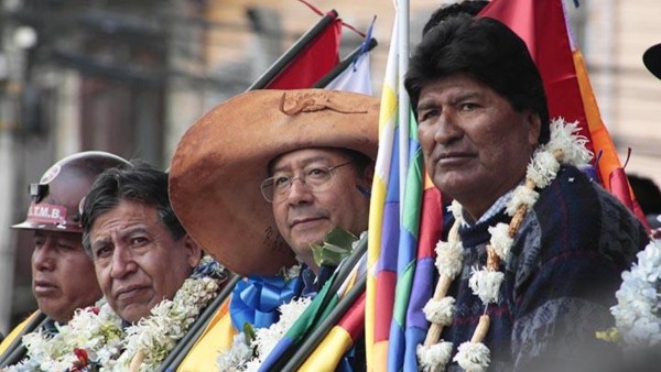 Choquehuanca, Arce y Morales. Foto: Archivo ABI