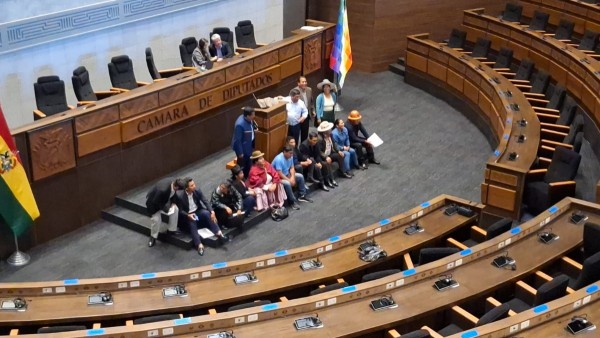 Legisladores protestan en el hemiciclo vacío. Foto: ANF