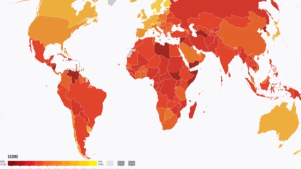 Mapa mundial de corrupción. Foto: TI