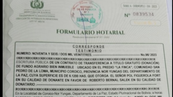 Documento notarial de transferencia. Foto: Captura