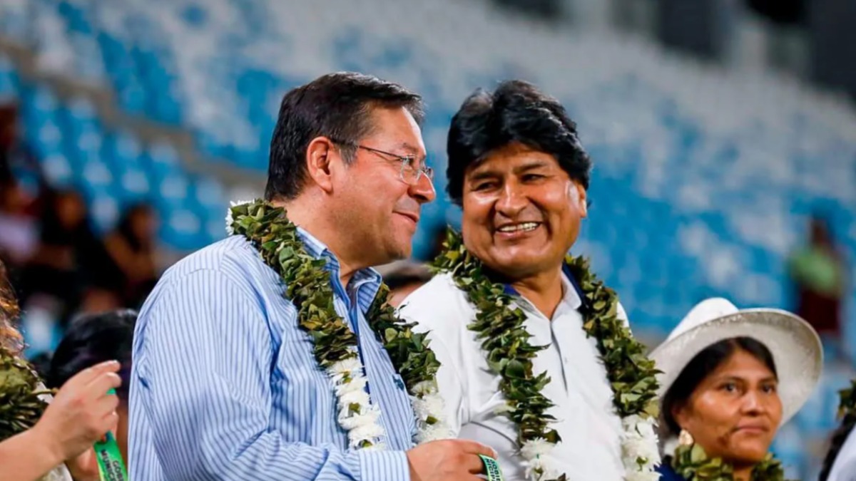 El presidente de Bolivia Luis Arce y el presidente del MAS, Evo Morales.