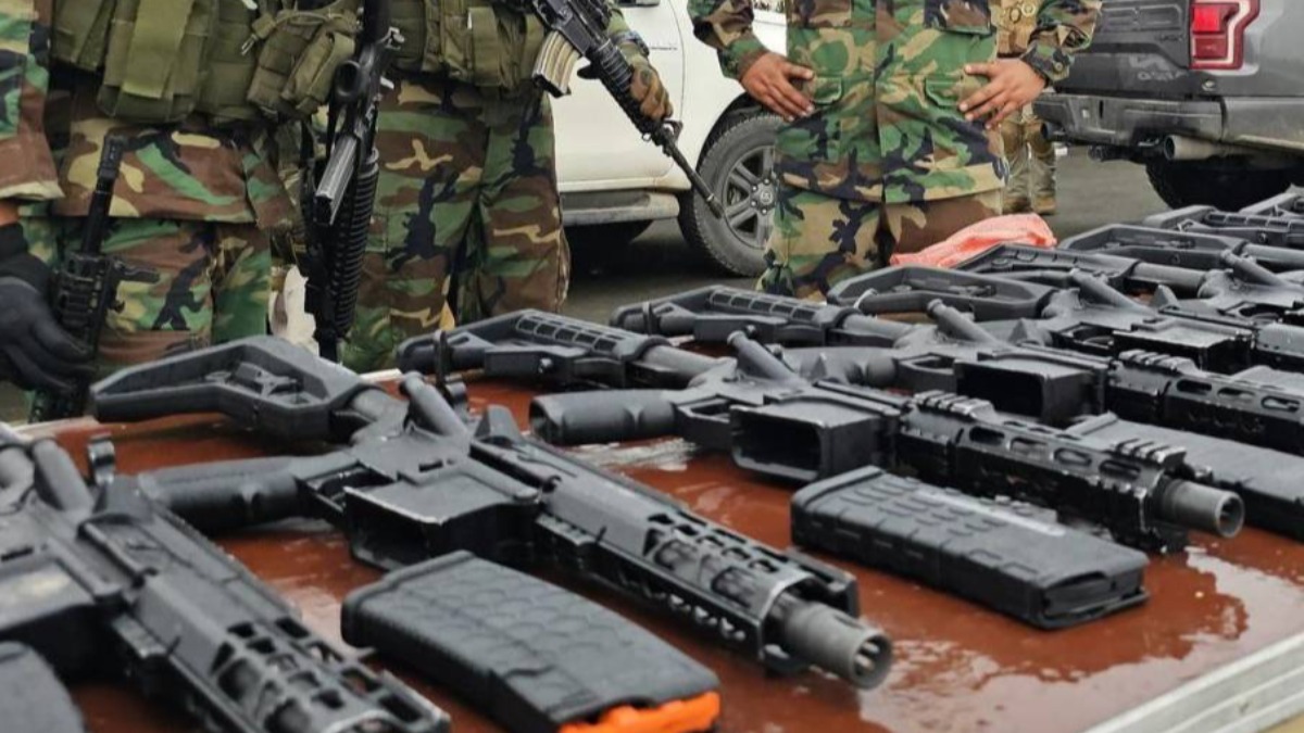 Parte del armamento que entregó el ministro de Gobierno, Eduardo Del Castillo a la FELCN. Foto: RRSS
