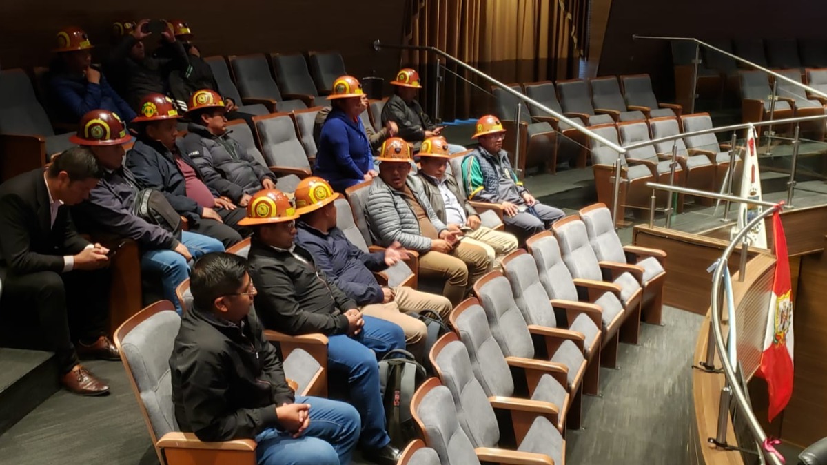 Los mineros ayer ingresaron al Senado para presionar en la aprobación. Foto: Cortesía