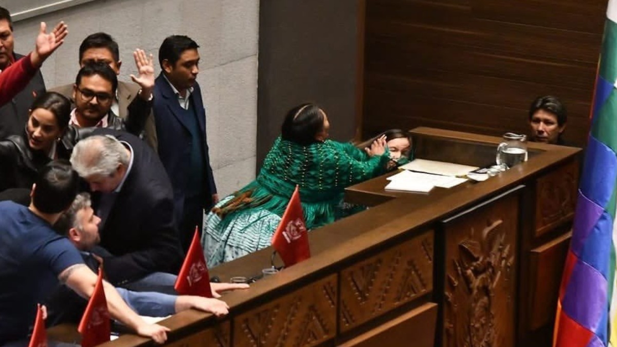 Momento de la pelea entre legisladores arcistas y de la oposición. Foto: Internet