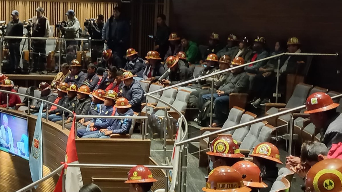 Un grupo de cooperativistas mineras se encuentra en la Cámara de Senadores. Foto: ANF