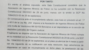 Asociación de Ingenios incumple cierre de diques en Cantumarca y recibe multa de Bs 25.000