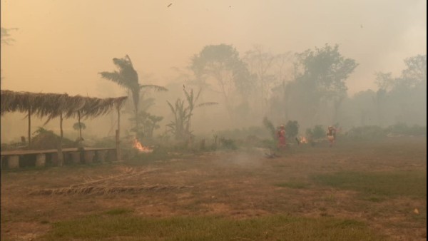 Los bomberos forestales sofocaron del fuego en la comunidad indígena Altamarani. Foto: Rio Televisión