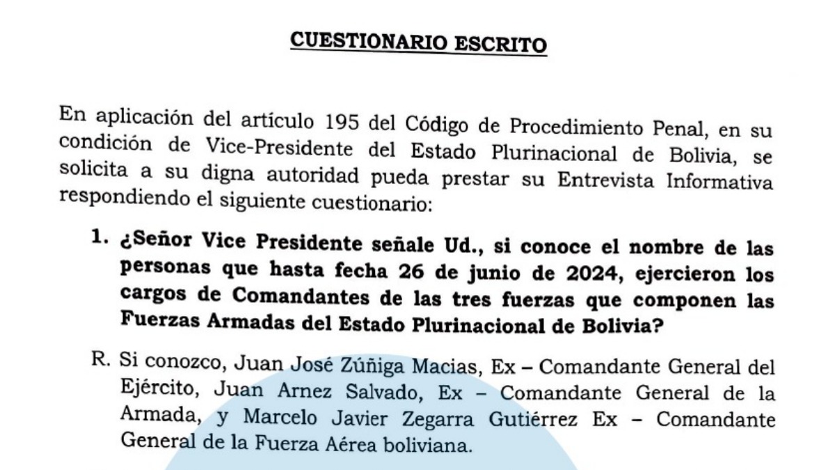 Cuestionario de la fiscalía dirigido al vicepresidente del Estado.