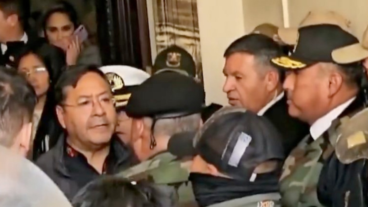 El cara a cara del presidente Arce y el general Zúñiga el 26/6. Foto: captura pantalla