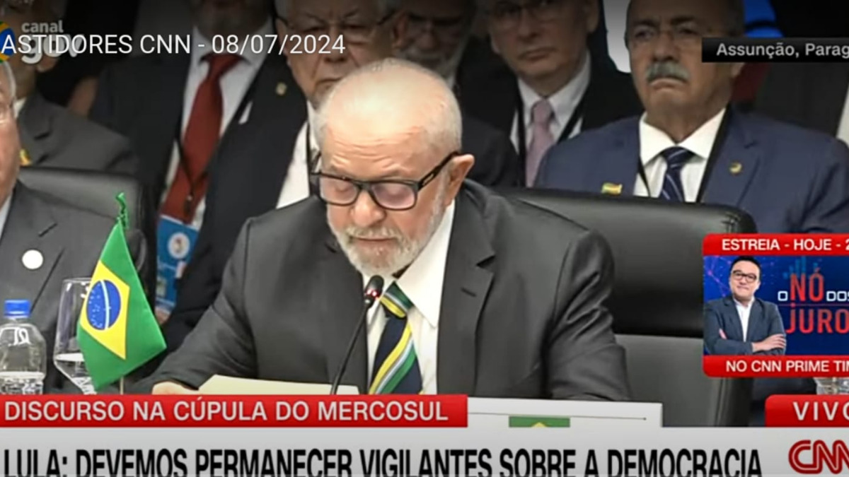 El presidente de Brasil dando su discurso en el Mersocur, hoy. Captura CNN Brasil.