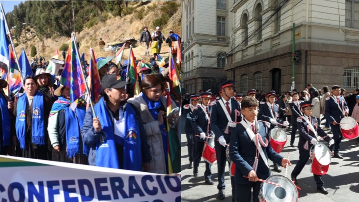 Marcha y desfile escolar por el centro de la ciudad de La Paz.