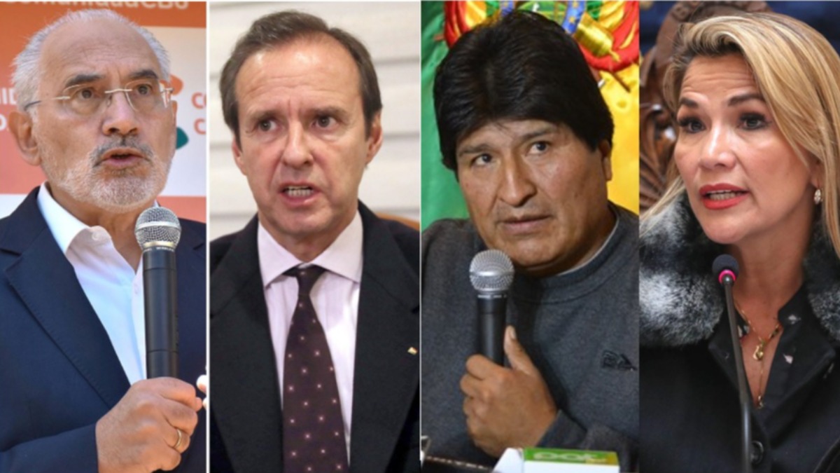 Carlos Mesa, Tuto Quiroga, Evo Morales y Jeanine Añez.