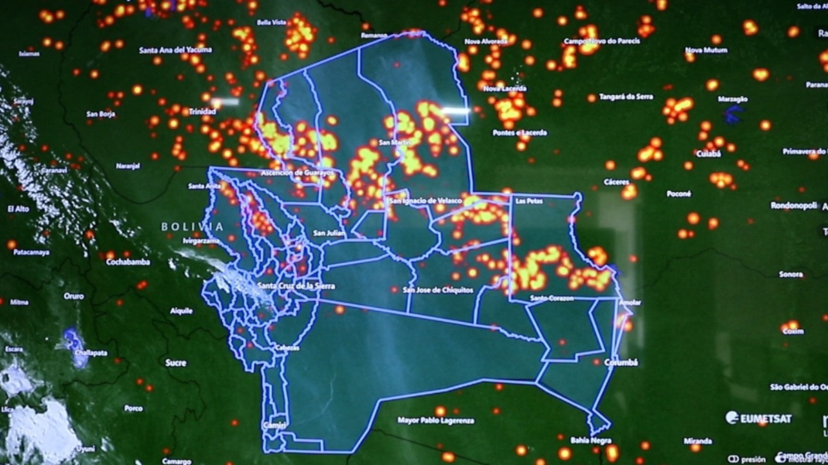 Mapa de los incendios en el departamento de Santa Cruz. Foto: Internet