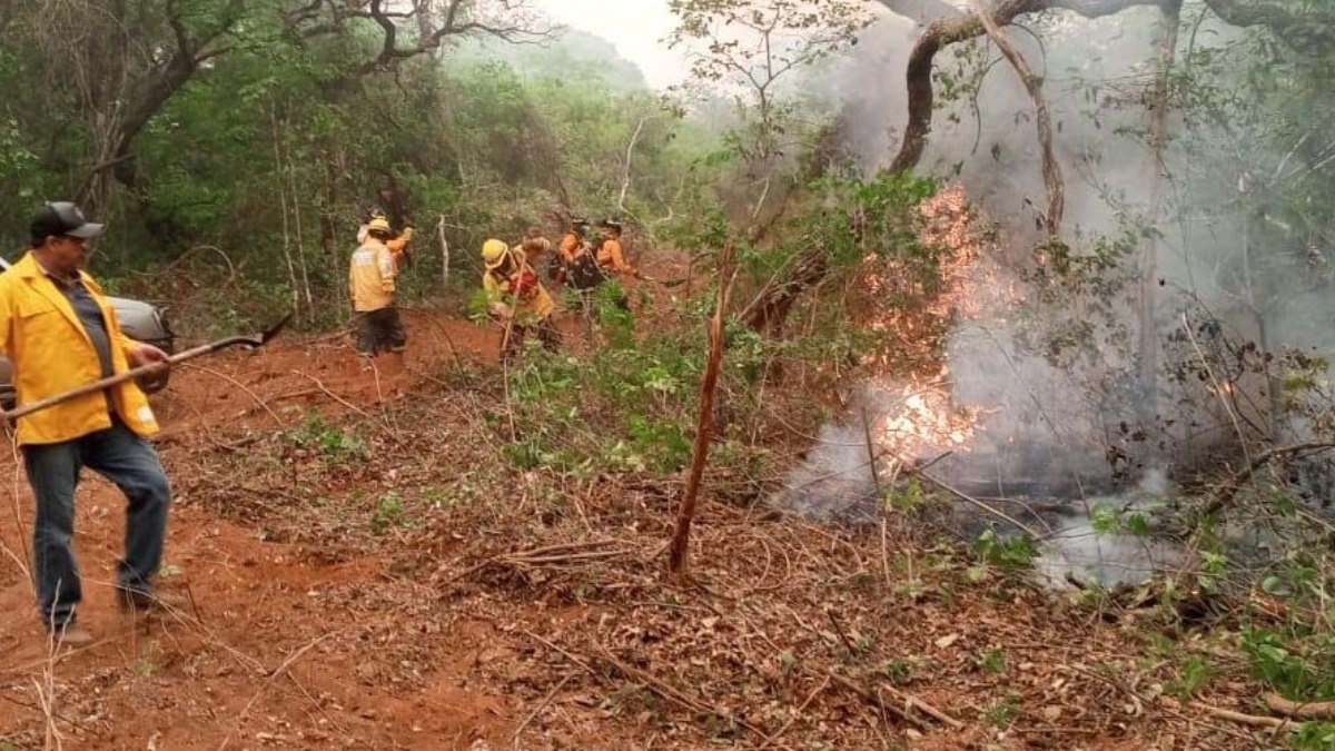 Bomberos sofocan un incendio en la comunidad de Taperas, en Santa Cruz. Foto: Gobernación de Santa Cruz.