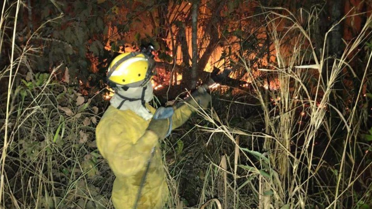 Bomberos tratan de sofocar un incendio en Warnes, Santa Cruz. Foto: Gobernación de Santa Cruz.