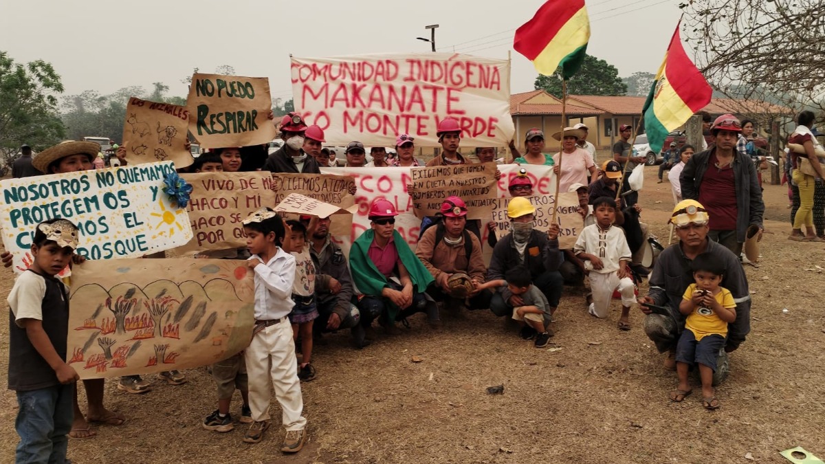 Comuniarios en TCO Monteverde, tras marchar exigiendo que se declare desastre. Foto: Arturo Revollo