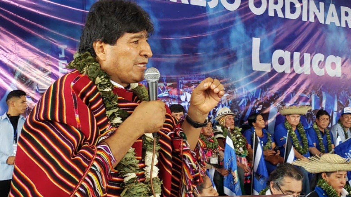 Expresidente Evo Morales en el congreso del MAS, en Lauca Ñ. Foto: Internet