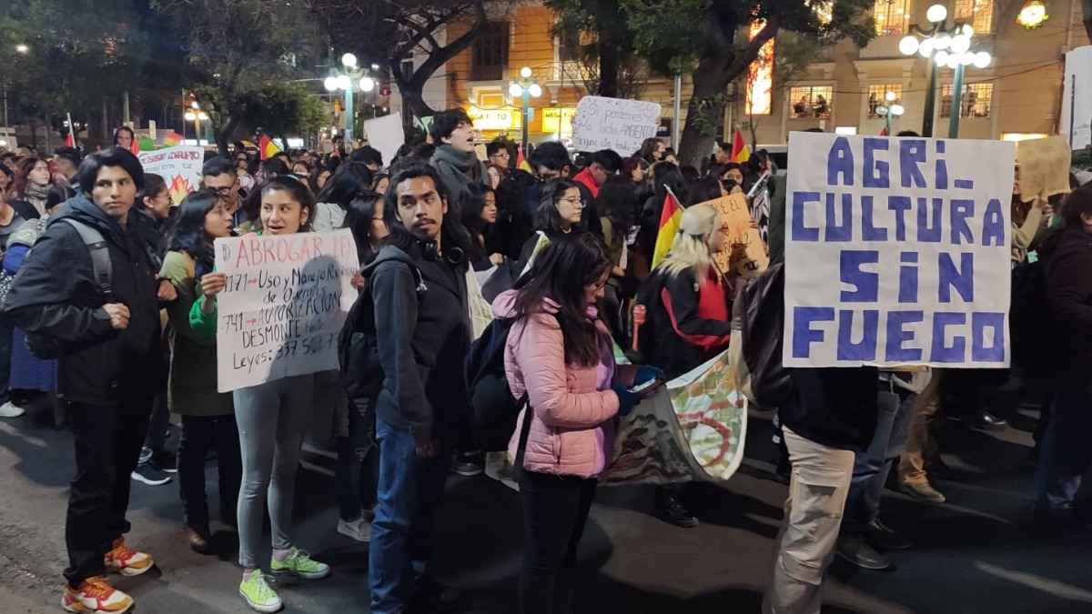 Marcha en contra de los incendios en La Paz. Foto: ANF