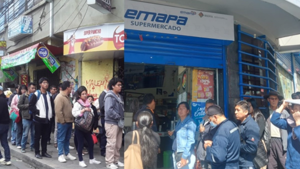 Filas para el transporte público y productos en Emapa.