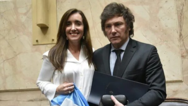 El presidente de Argentina, Javier Milei, junto a la vicepresidenta, Victoria Villarruel.