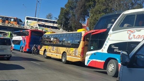 Los buses hacen fila por diésel. Foto: ANF