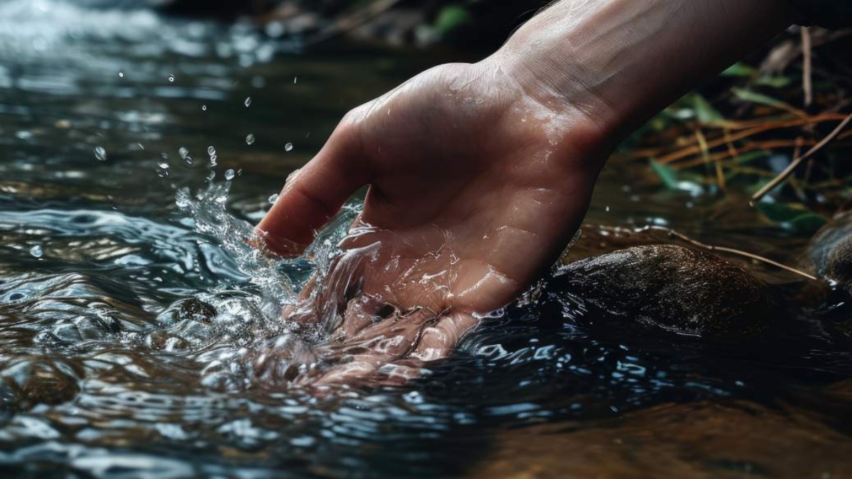 Agua de un arroyo de agua dulce.