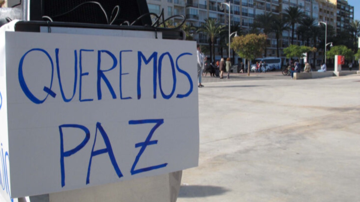 Cartel del llamado a la paz en Gaza.