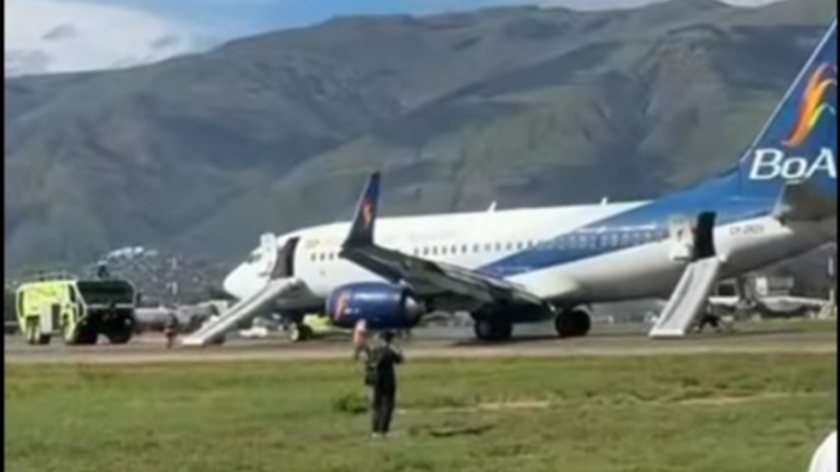 La aeronave que sufrió el percance en el aeropuerto de Cochabamba. Foto: Captura