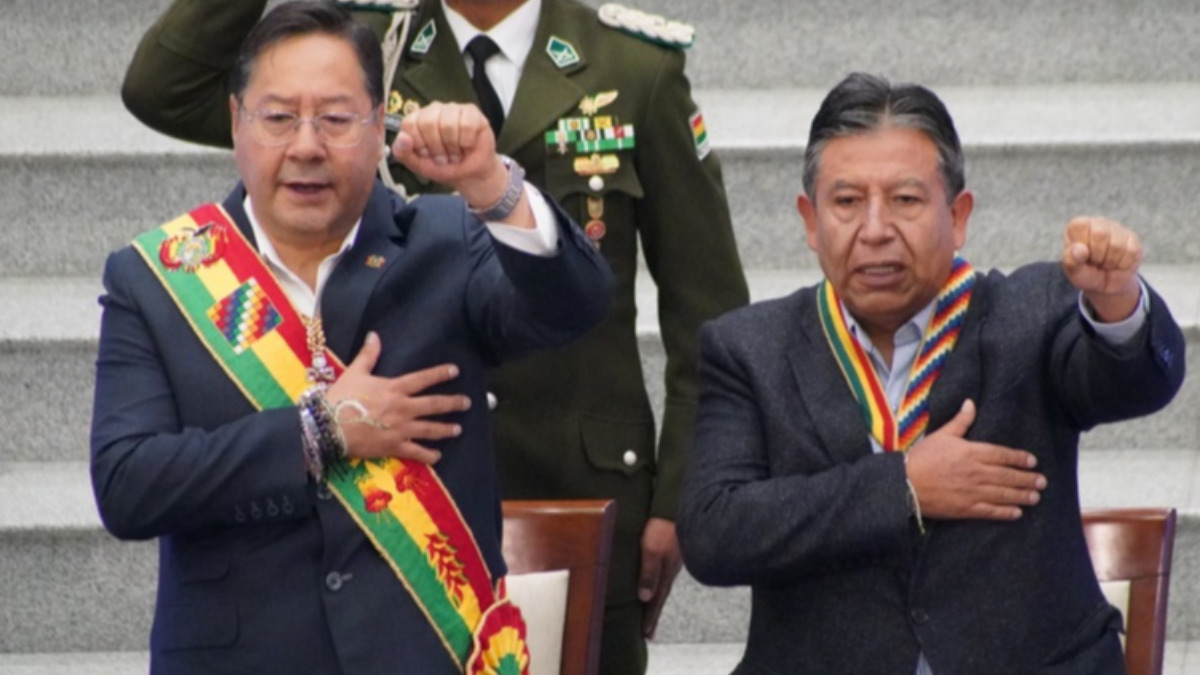 Lusi Arce (presidente) y David Choquehuanca (vicepresidente) en el Día del Estado Plurinacional. Foto: ABI