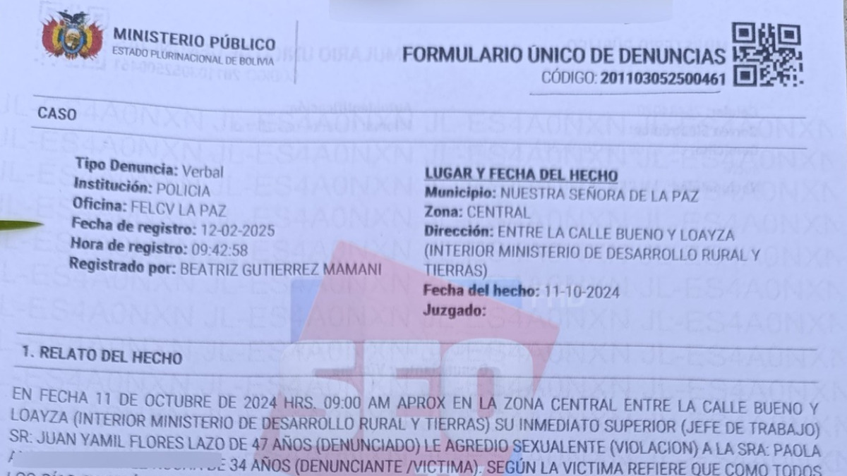 La denuncia de la funcionaria contra el ministro Flores. Foto: Seo Tv