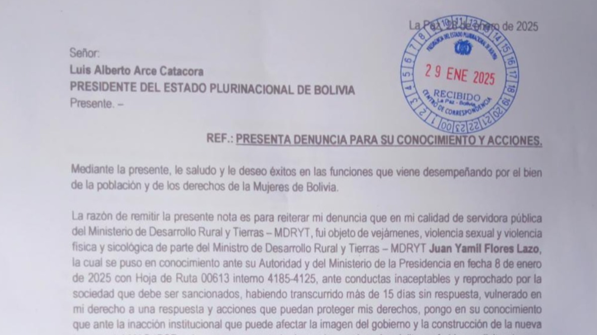 Parte de la carta dirigida al presidente Luis Arce.