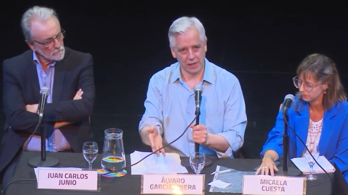 Álvaro García Linera participó en una conferencia en Argentina. Foto: Captura